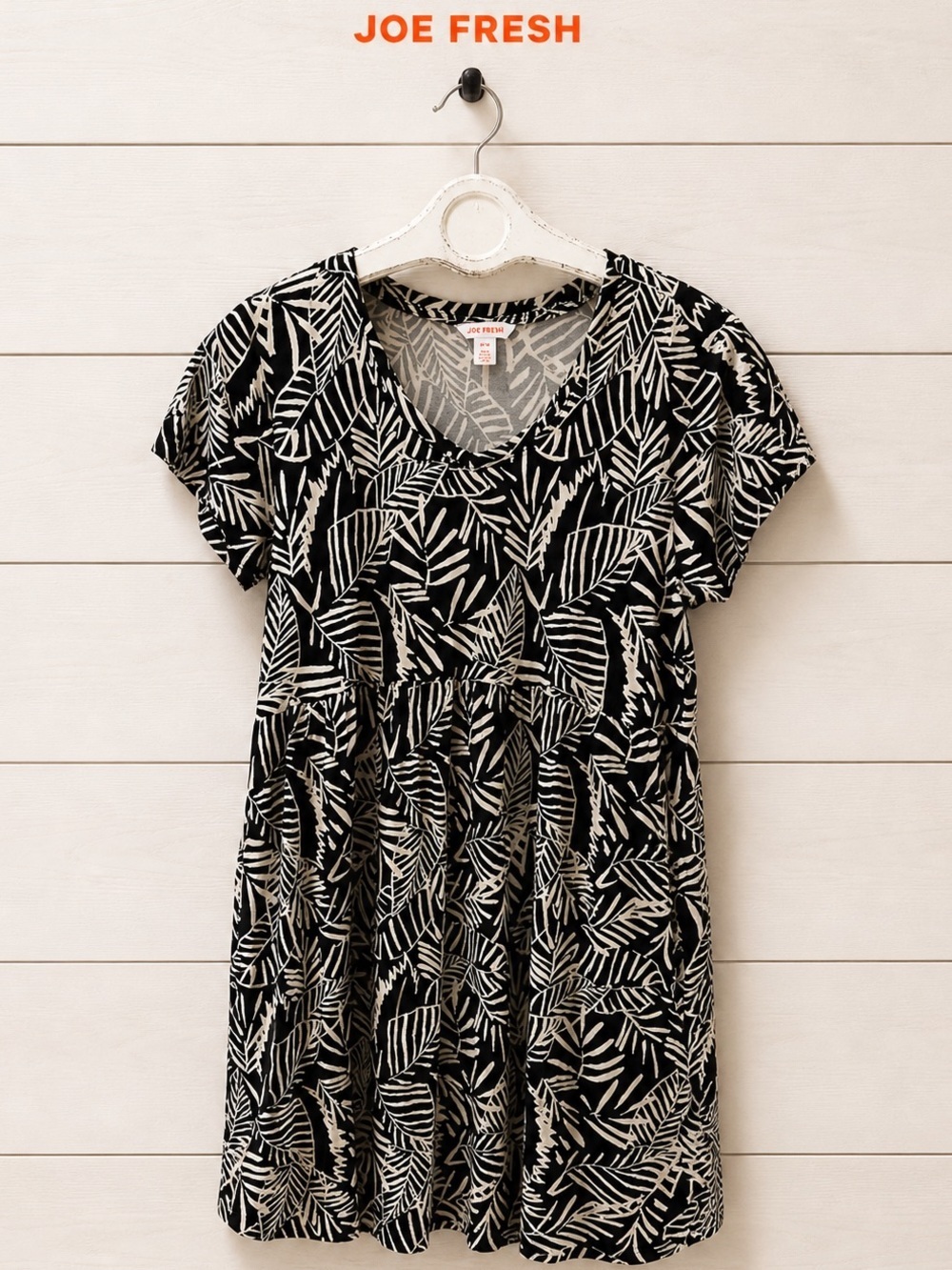 JOE FRESH Black White Leaf Print Dress M